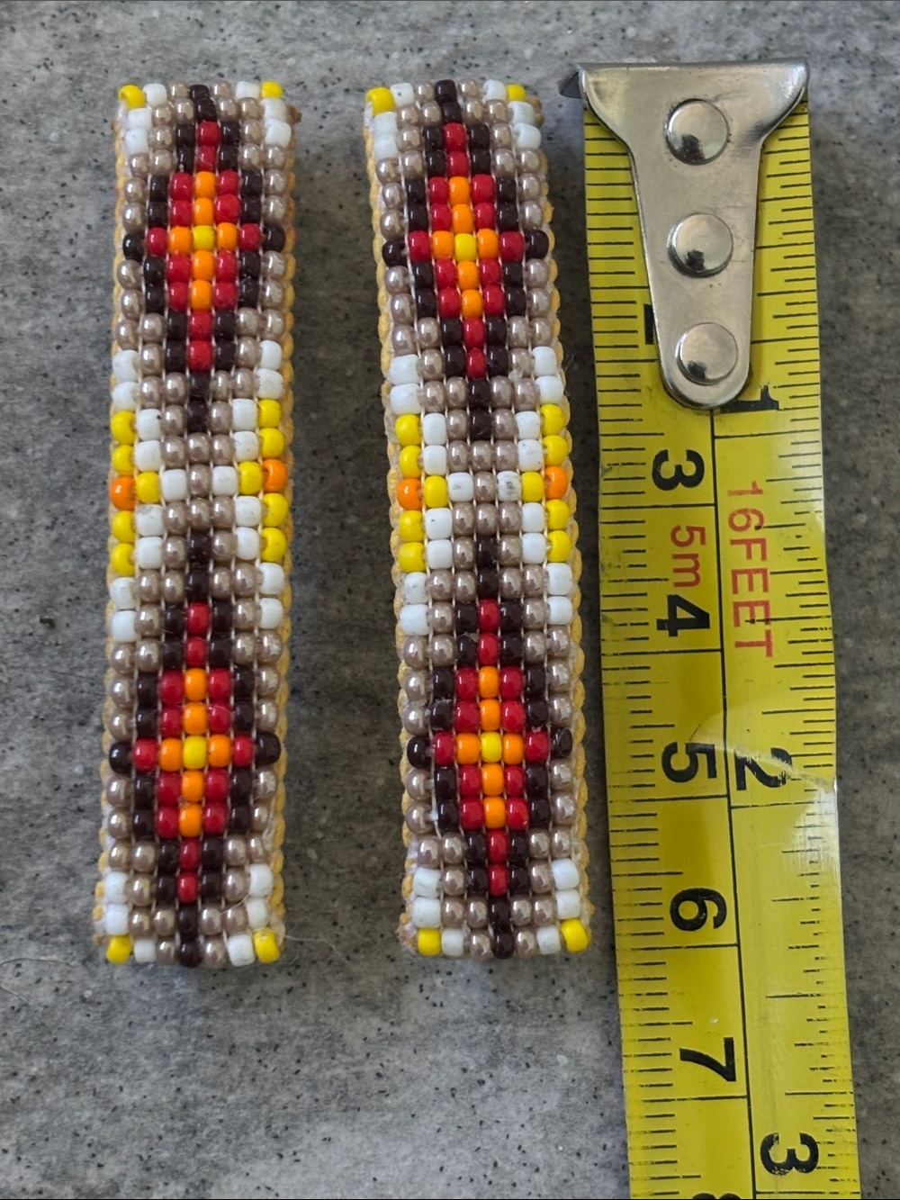 Handmade Multicolor Beaded Barrette Set - Yellow & Red Accent